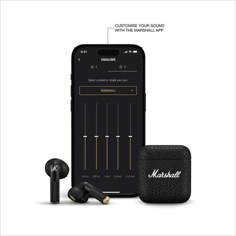Marshall Minor IV Wireless in Ear Earbuds with 30+ Hours of Playtime, Water-Resistant, Wireless Charging- Black
