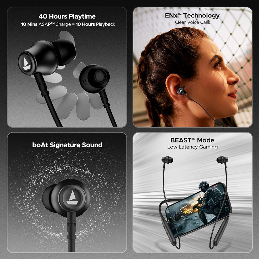 Boat Rockerz 111, Bluetooth Neckband, in Ear Wireless with Mic Earphones (Active Black)