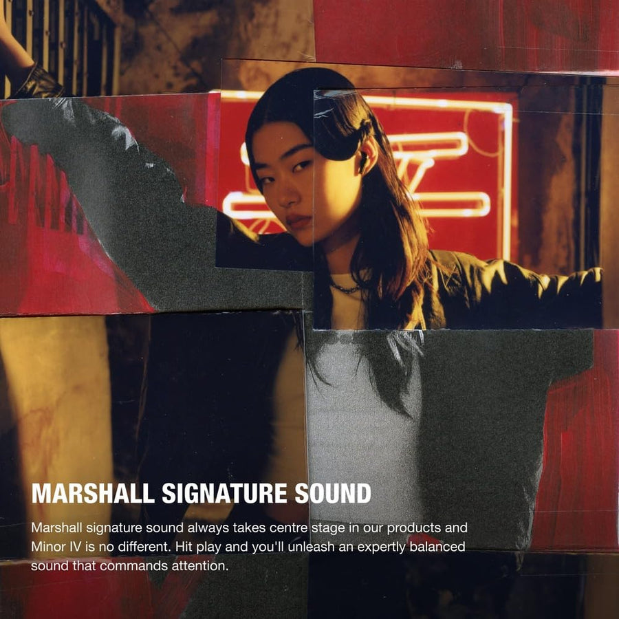 Marshall Minor IV Wireless in Ear Earbuds with 30+ Hours of Playtime, Water-Resistant, Wireless Charging- Black
