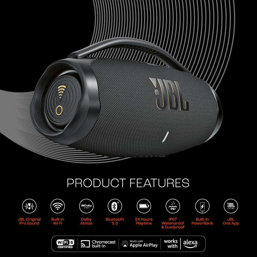 JBL Boombox 3 Wi-Fi, Wireless Portable Bluetooth Speaker, (Black)