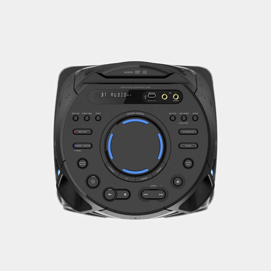 Sony MHC-V43D High Power Party Speaker, Bluetooth, Mic & Guitar Input, Jet Bass Booster, Gesture Control, USB, HDMI – Black
