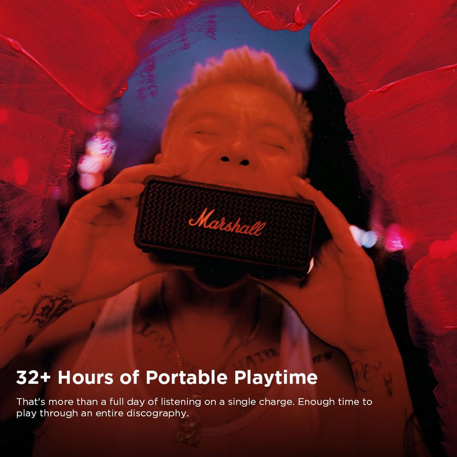 Marshall Emberton III Compact Portable Bluetooth Speaker, 32+ Hours Playtime, 360° Sound, Dust & Waterproof IP67 – Black & Brass