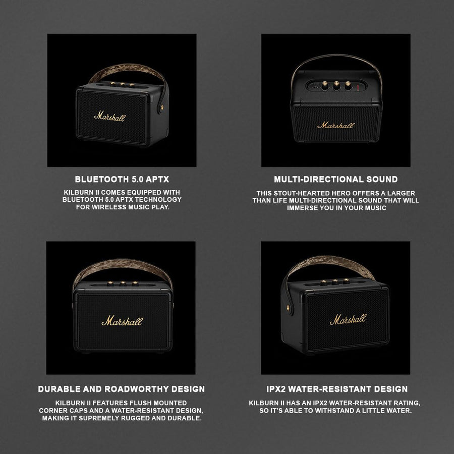 Marshall Kilburn II 36W Portable Bluetooth Speaker - Black & Brass