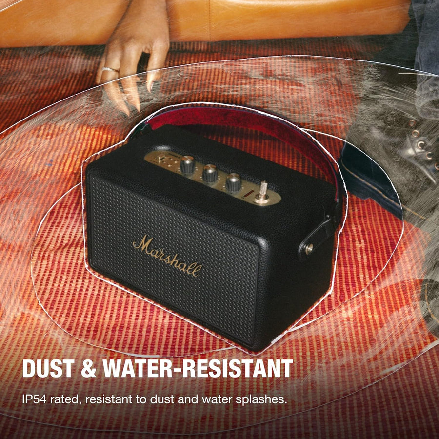 Marshall Kilburn III Portable Bluetooth Speaker, 50+ Hours Playtime, 360° Sound, Dust & Water-Resistant IP54 – Black & Brass