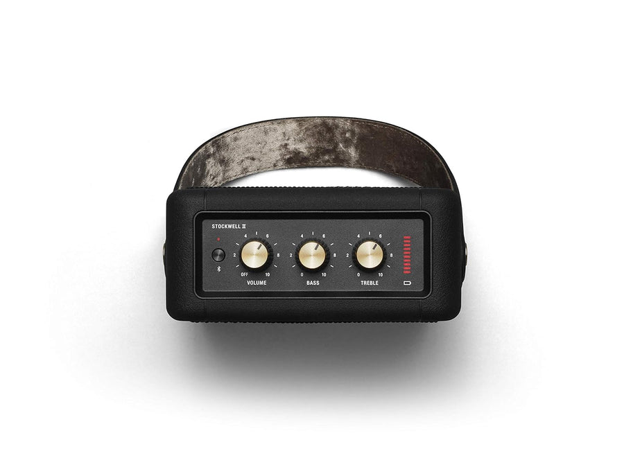 Marshall Stockwell II Portable Bluetooth Speaker, 20+ Hours Playtime, 360° Sound, Water-Resistant IPX4 – Black & Brass