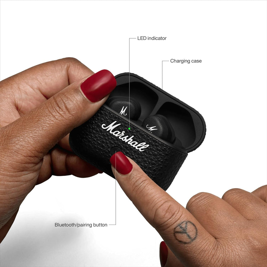 Marshall Motif II ANC True Wireless Noise Cancelling Bluetooth Earbuds, 30 Hours Playtime – Black