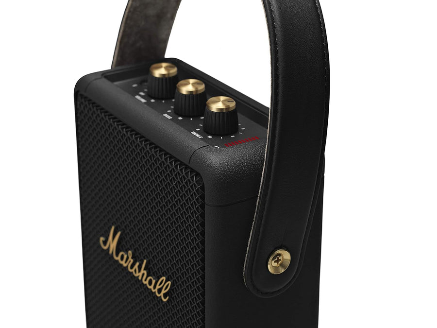 Marshall Stockwell II Portable Bluetooth Speaker, 20+ Hours Playtime, 360° Sound, Water-Resistant IPX4 – Black & Brass