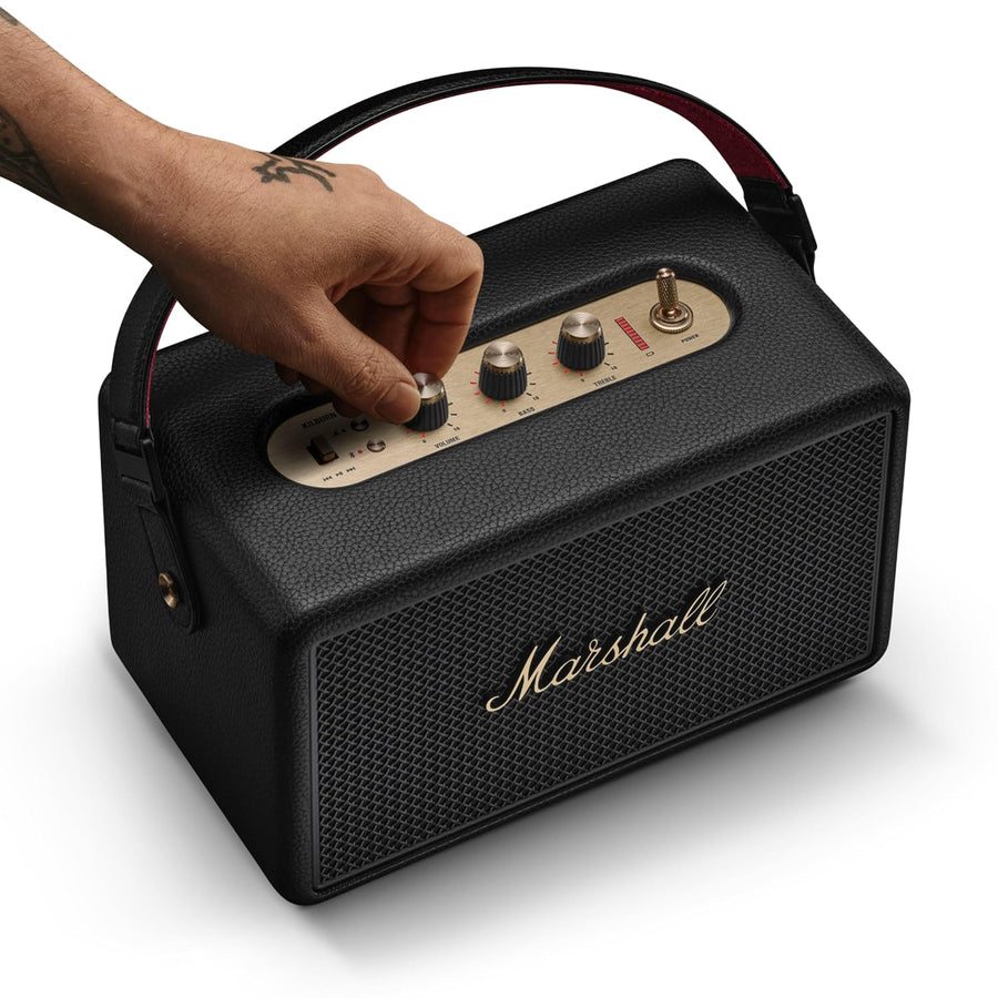 Marshall Kilburn III Portable Bluetooth Speaker, 50+ Hours Playtime, 360° Sound, Dust & Water-Resistant IP54 – Black & Brass