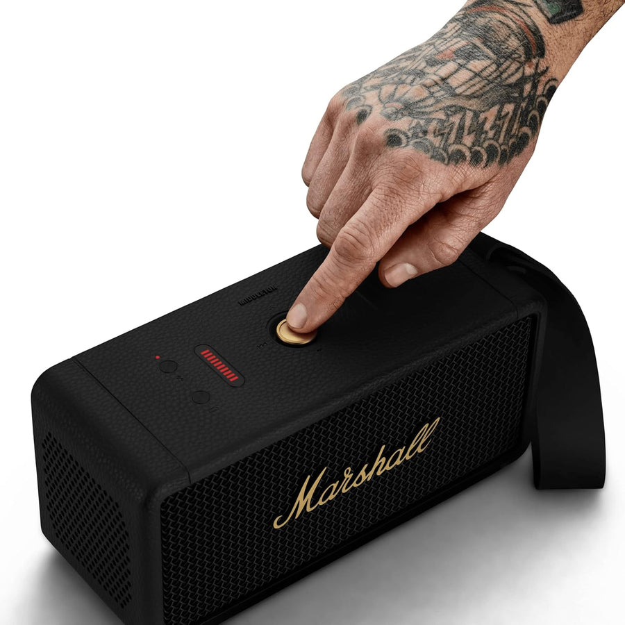 Marshall Middleton Portable Bluetooth Speaker, 20+ Hours Playtime, 360° Sound, Dust & Waterproof IP67 – Black & Brass