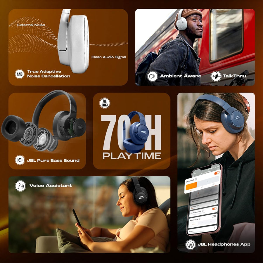 JBL Tune 770NC Wireless Over Ear ANC Headphones (Blue)