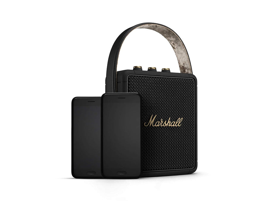 Marshall Stockwell II Portable Bluetooth Speaker, 20+ Hours Playtime, 360° Sound, Water-Resistant IPX4 – Black & Brass
