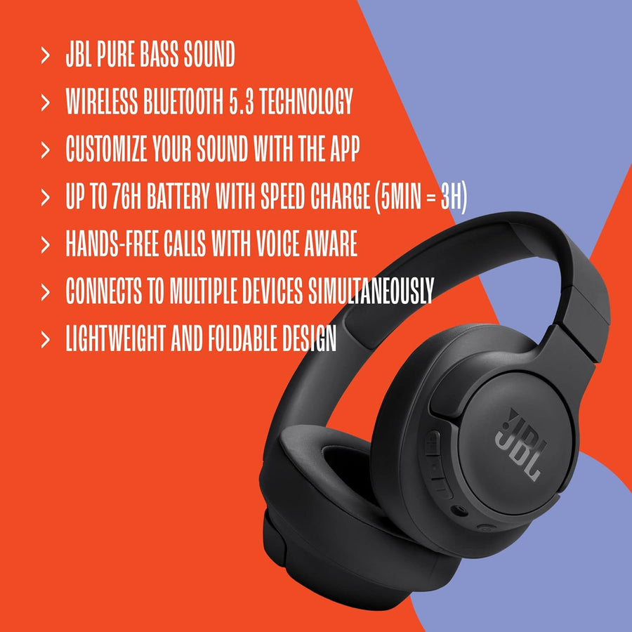 JBL Tune 720BT Wireless Over Ear Headphones with Mic, (Blue)