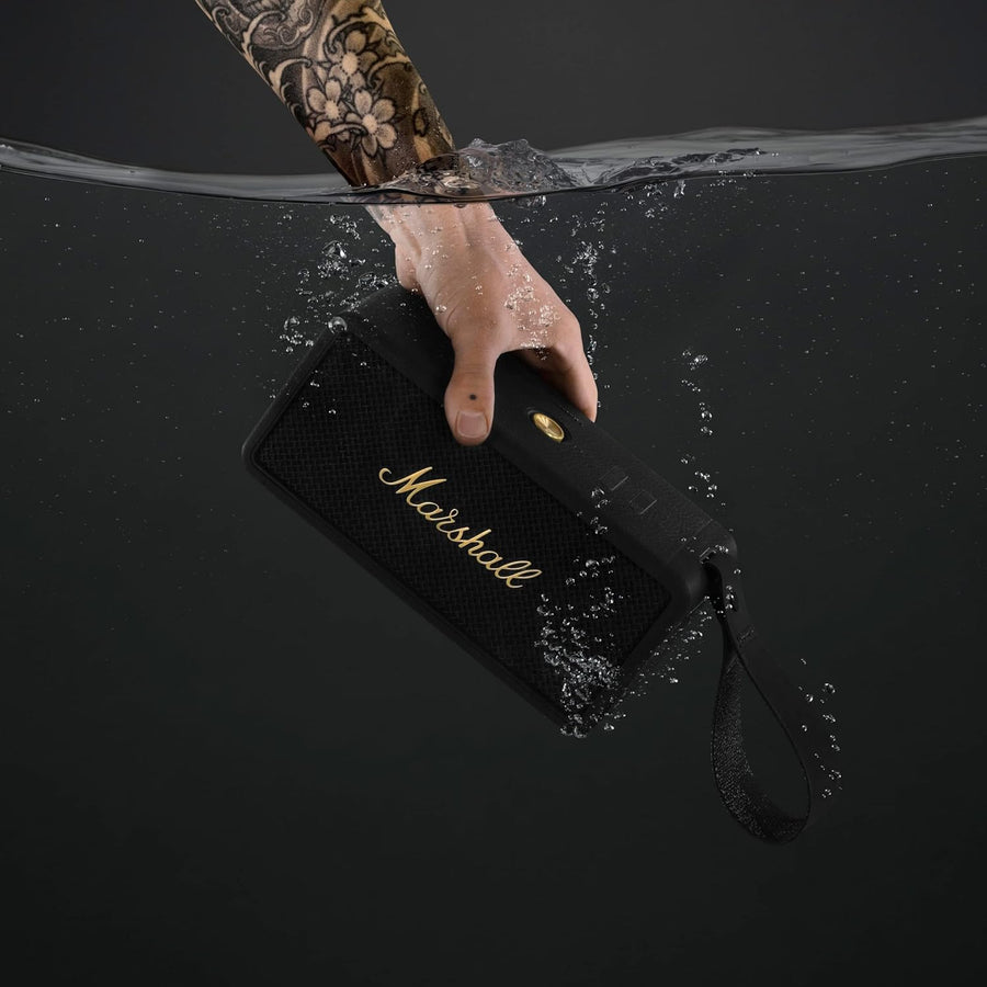 Marshall Middleton Portable Bluetooth Speaker, 20+ Hours Playtime, 360° Sound, Dust & Waterproof IP67 – Black & Brass
