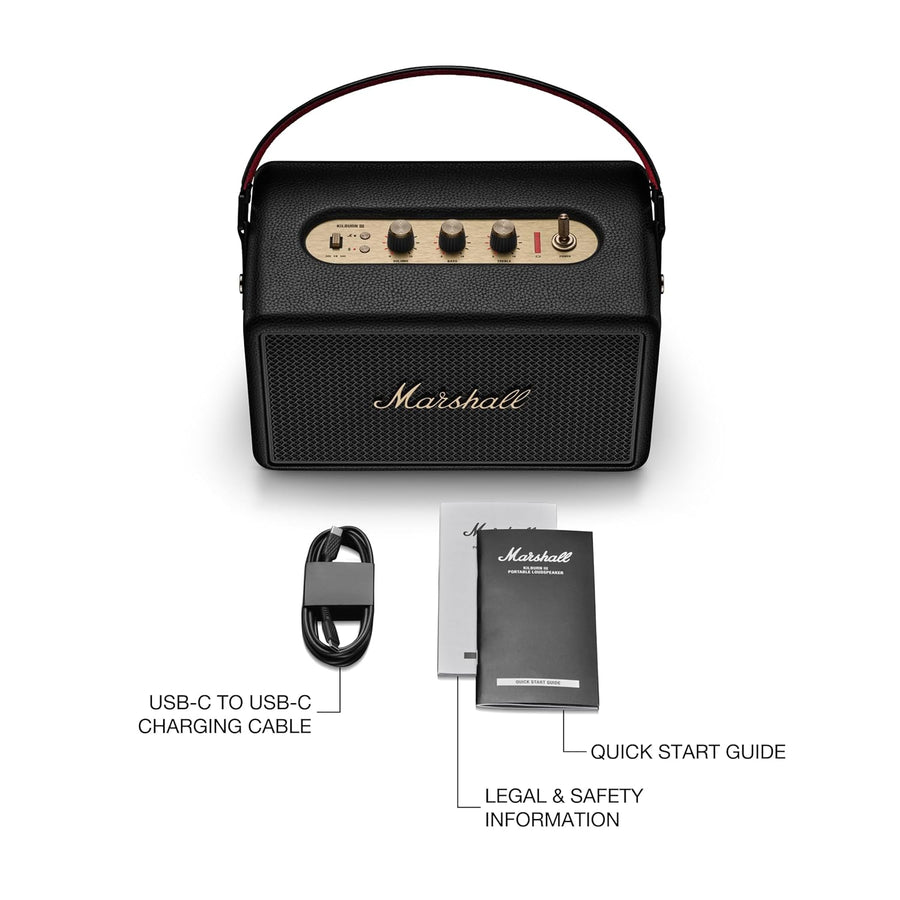 Marshall Kilburn III Portable Bluetooth Speaker, 50+ Hours Playtime, 360° Sound, Dust & Water-Resistant IP54 – Black & Brass